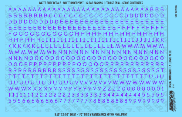 ASG Waterslide Decals - Casual Handwritten Lettering Numbers 3/16"