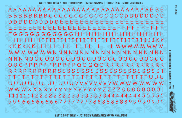 ASG Waterslide Decals - Casual Handwritten Lettering Numbers 3/16"