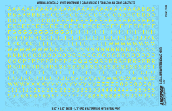 ASG Waterslide Decals - Casual Handwritten Lettering Numbers 3/16"