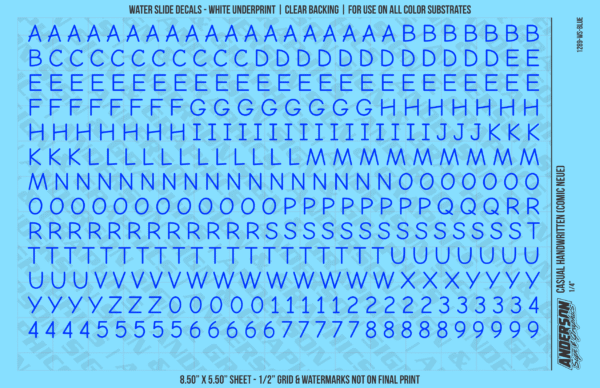 ASG Waterslide Decals - Casual Handwritten Lettering Numbers 1/4"