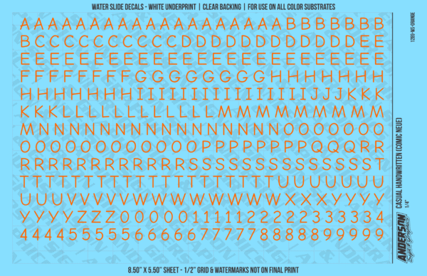ASG Waterslide Decals - Casual Handwritten Lettering Numbers 1/4"