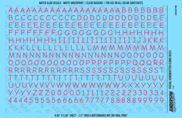 ASG Waterslide Decals - Casual Handwritten Lettering Numbers 1/4"