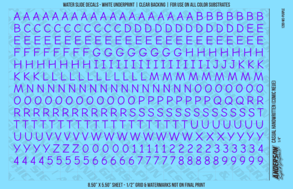 ASG Waterslide Decals - Casual Handwritten Lettering Numbers 1/4"