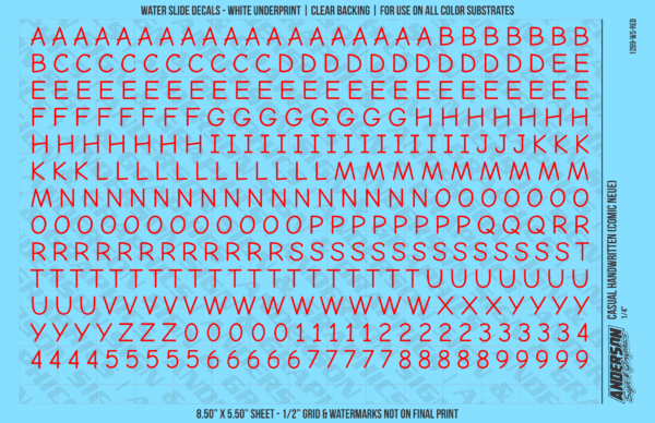 ASG Waterslide Decals - Casual Handwritten Lettering Numbers 1/4"