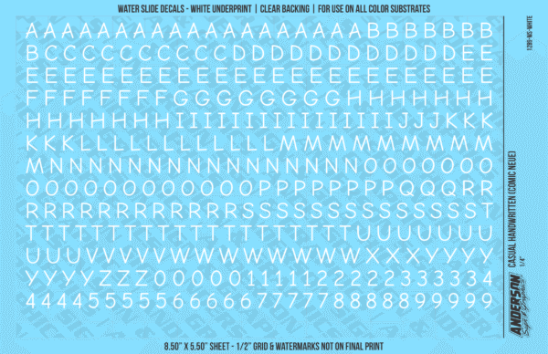 ASG Waterslide Decals - Casual Handwritten Lettering Numbers 1/4"