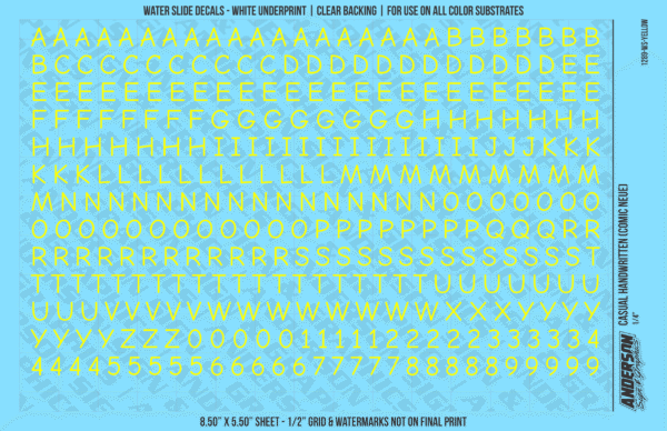 ASG Waterslide Decals - Casual Handwritten Lettering Numbers 1/4"