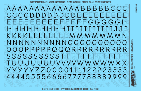 ASG Waterslide Decals - Casual Handwritten Lettering Numbers 5/16"