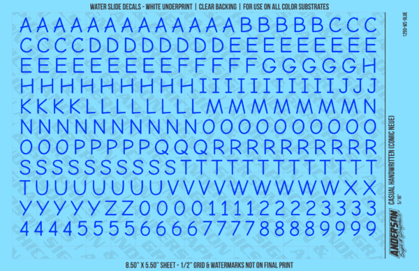 ASG Waterslide Decals - Casual Handwritten Lettering Numbers 5/16"