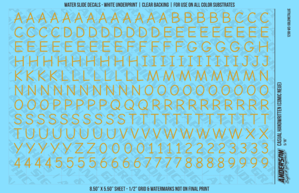 ASG Waterslide Decals - Casual Handwritten Lettering Numbers 5/16"