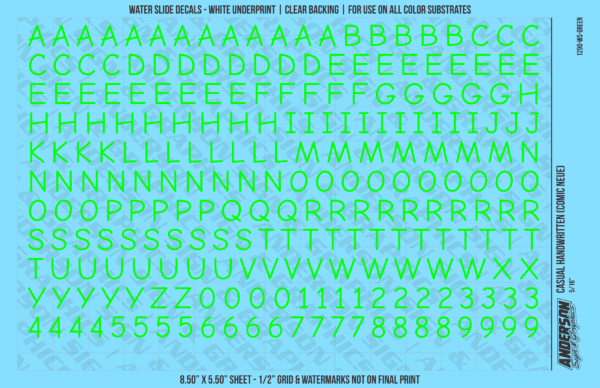 ASG Waterslide Decals - Casual Handwritten Lettering Numbers 5/16"