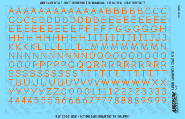 ASG Waterslide Decals - Casual Handwritten Lettering Numbers 5/16"
