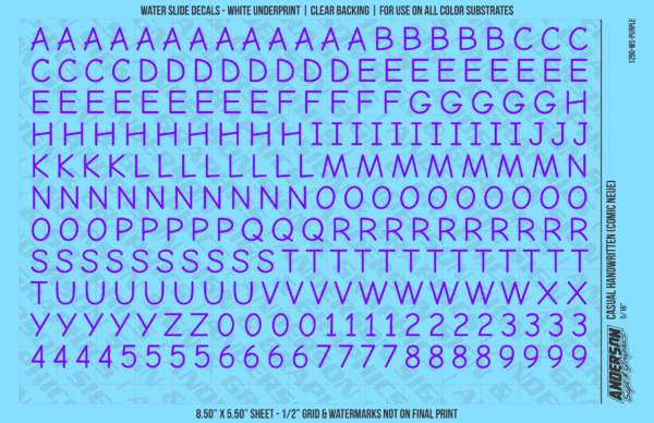 ASG Waterslide Decals - Casual Handwritten Lettering Numbers 5/16"