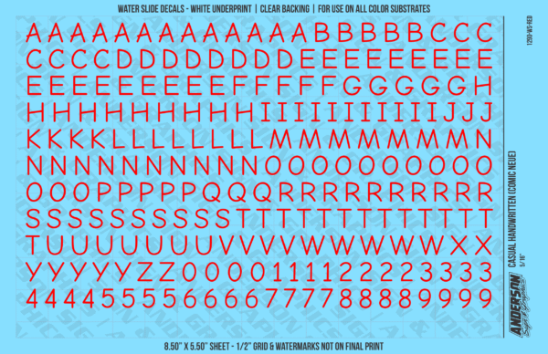 ASG Waterslide Decals - Casual Handwritten Lettering Numbers 5/16"
