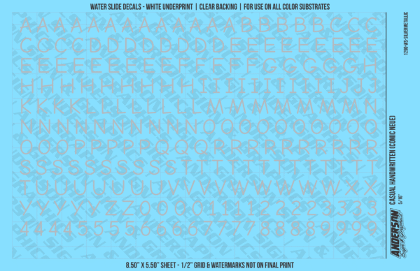 ASG Waterslide Decals - Casual Handwritten Lettering Numbers 5/16"