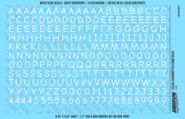 ASG Waterslide Decals - Casual Handwritten Lettering Numbers 5/16"