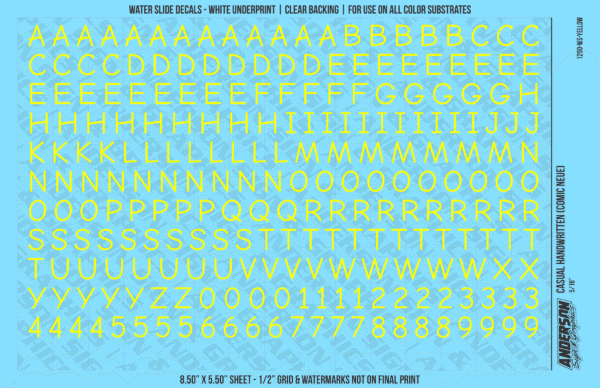 ASG Waterslide Decals - Casual Handwritten Lettering Numbers 5/16"