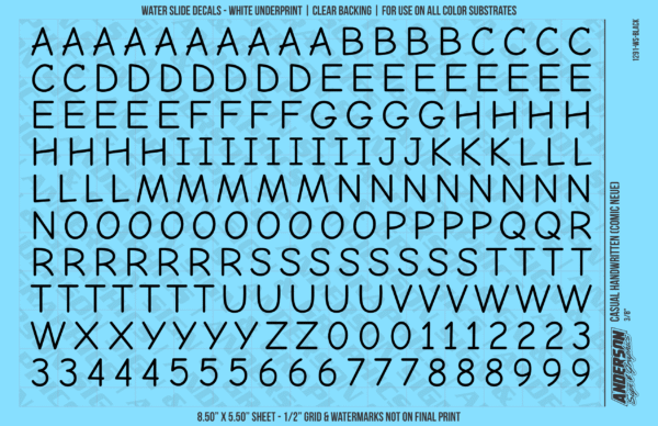 ASG Waterslide Decals - Casual Handwritten Lettering Numbers 3/8"