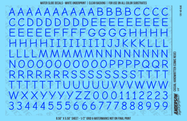 ASG Waterslide Decals - Casual Handwritten Lettering Numbers 3/8"