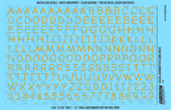 ASG Waterslide Decals - Casual Handwritten Lettering Numbers 3/8"