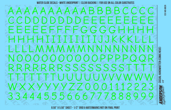 ASG Waterslide Decals - Casual Handwritten Lettering Numbers 3/8"