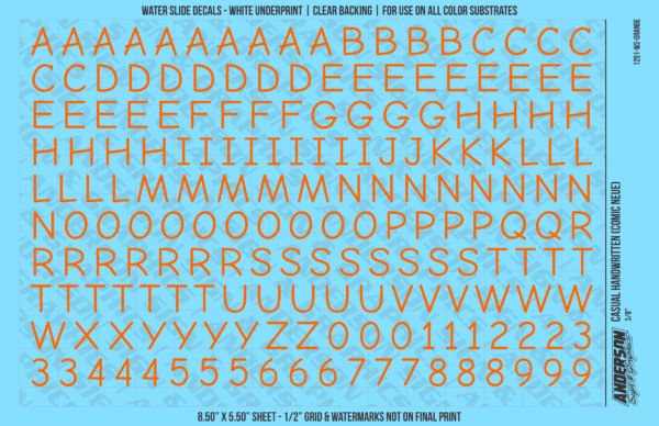 ASG Waterslide Decals - Casual Handwritten Lettering Numbers 3/8"