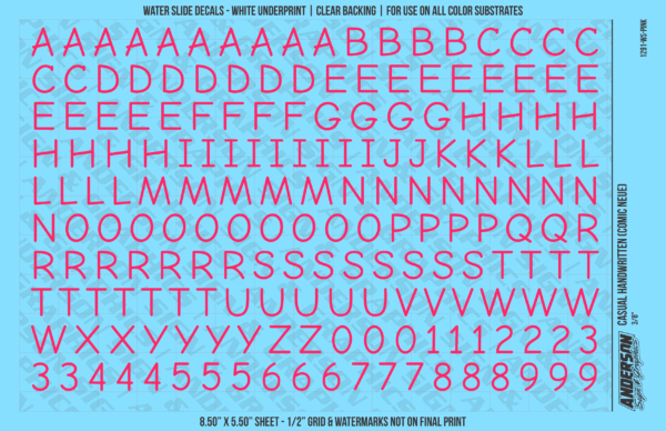ASG Waterslide Decals - Casual Handwritten Lettering Numbers 3/8"