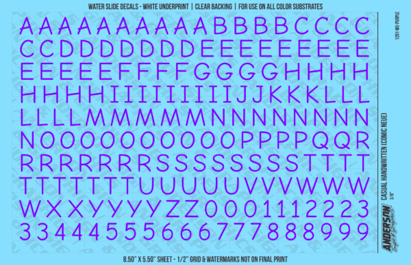 ASG Waterslide Decals - Casual Handwritten Lettering Numbers 3/8"