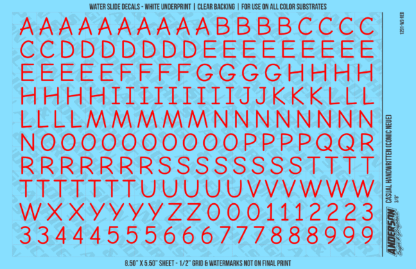 ASG Waterslide Decals - Casual Handwritten Lettering Numbers 3/8"