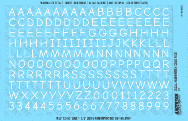 ASG Waterslide Decals - Casual Handwritten Lettering Numbers 3/8"