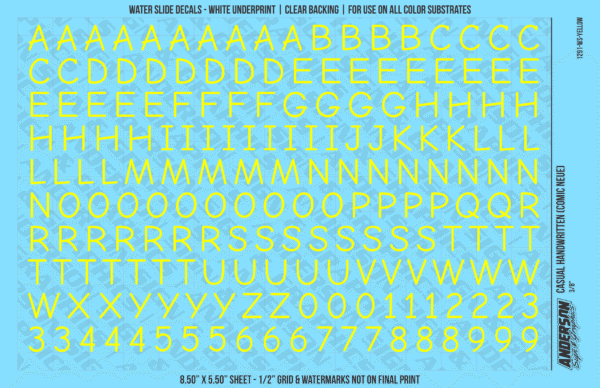 ASG Waterslide Decals - Casual Handwritten Lettering Numbers 3/8"