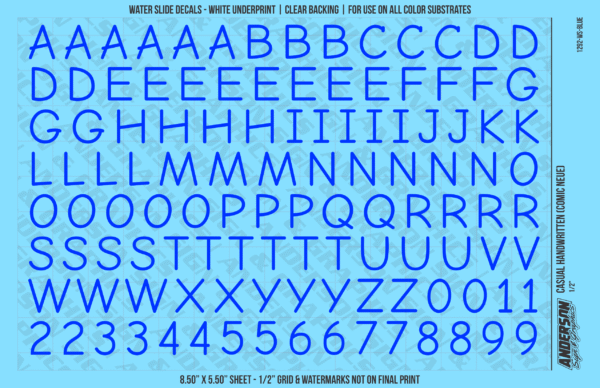 ASG Waterslide Decals - Casual Handwritten Lettering Numbers 1/2"