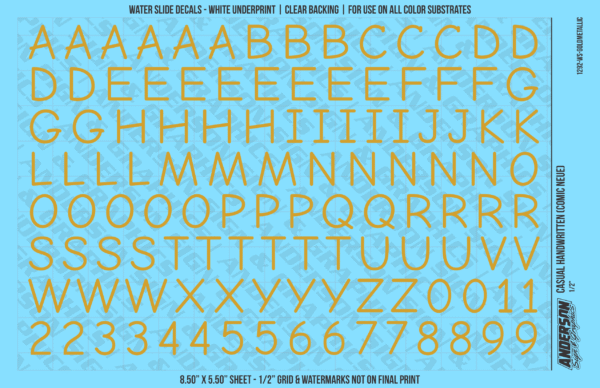 ASG Waterslide Decals - Casual Handwritten Lettering Numbers 1/2"