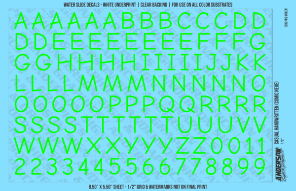 ASG Waterslide Decals - Casual Handwritten Lettering Numbers 1/2"