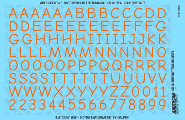 ASG Waterslide Decals - Casual Handwritten Lettering Numbers 1/2"