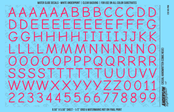ASG Waterslide Decals - Casual Handwritten Lettering Numbers 1/2"