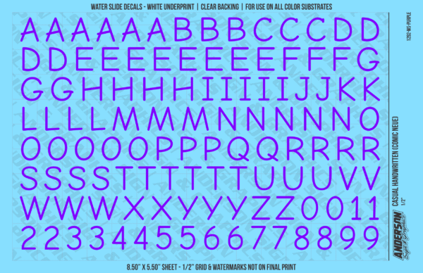 ASG Waterslide Decals - Casual Handwritten Lettering Numbers 1/2"