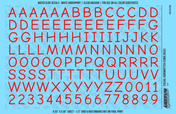 ASG Waterslide Decals - Casual Handwritten Lettering Numbers 1/2"