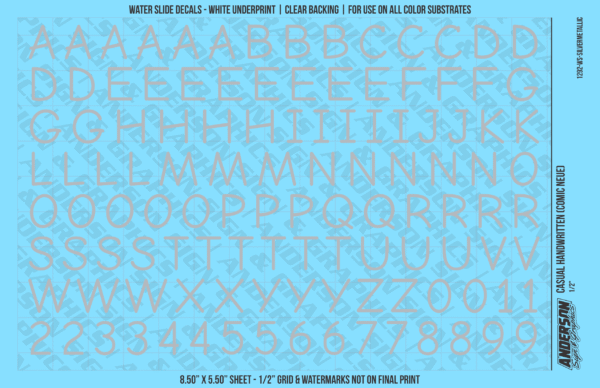 ASG Waterslide Decals - Casual Handwritten Lettering Numbers 1/2"