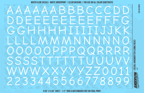 ASG Waterslide Decals - Casual Handwritten Lettering Numbers 1/2"