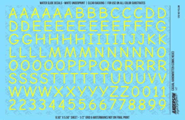ASG Waterslide Decals - Casual Handwritten Lettering Numbers 1/2"