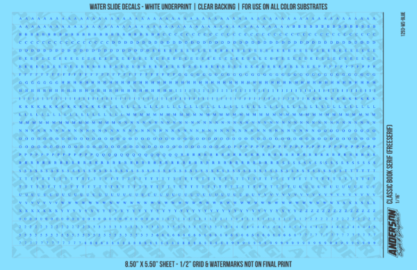 ASG Waterslide Decals - Classic Book Serif Lettering Numbers 1/16"