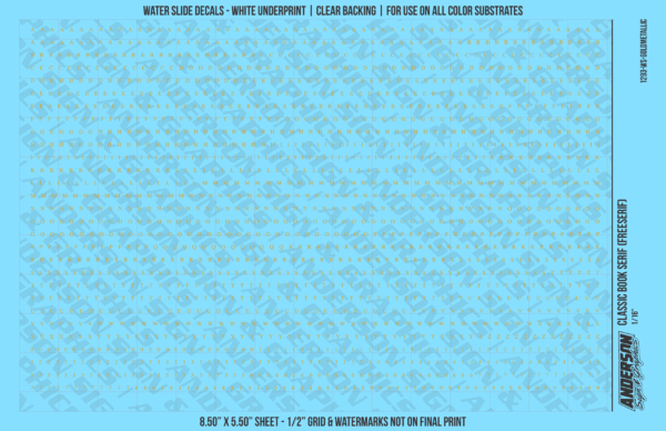 ASG Waterslide Decals - Classic Book Serif Lettering Numbers 1/16"