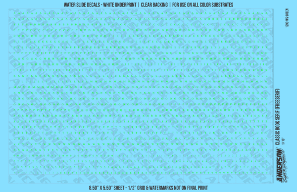 ASG Waterslide Decals - Classic Book Serif Lettering Numbers 1/16"