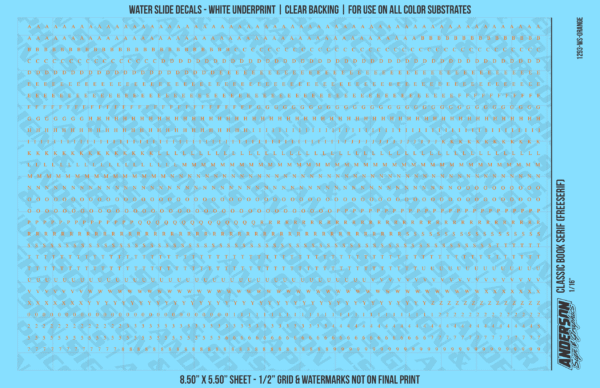 ASG Waterslide Decals - Classic Book Serif Lettering Numbers 1/16"