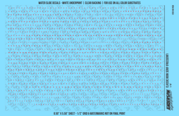ASG Waterslide Decals - Classic Book Serif Lettering Numbers 1/16"