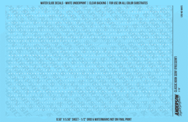 ASG Waterslide Decals - Classic Book Serif Lettering Numbers 1/16"