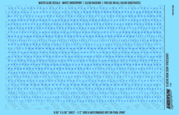 ASG Waterslide Decals - Classic Book Serif Lettering Numbers 3/32"