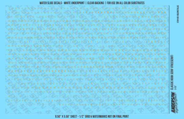 ASG Waterslide Decals - Classic Book Serif Lettering Numbers 3/32"