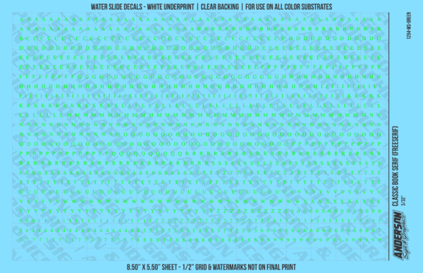 ASG Waterslide Decals - Classic Book Serif Lettering Numbers 3/32"