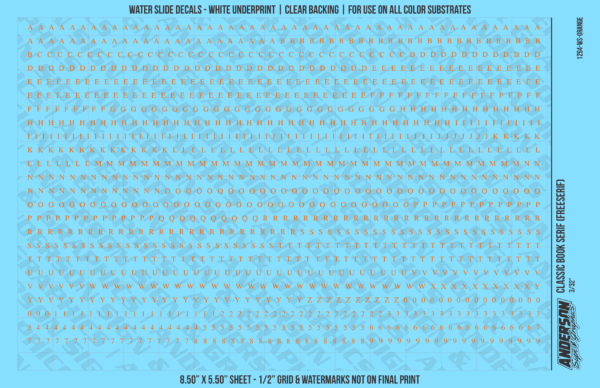 ASG Waterslide Decals - Classic Book Serif Lettering Numbers 3/32"